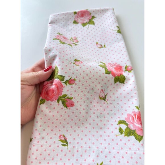 Vintage 70s pillowcase, pink floral, polka dots, cottage core, single casing - Picture 10 of 10